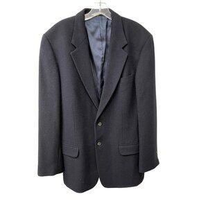 Eddie Bauer Camel Hair 2 Button Sport Coat Blazer Navy Blue Mens Size 44 Tall